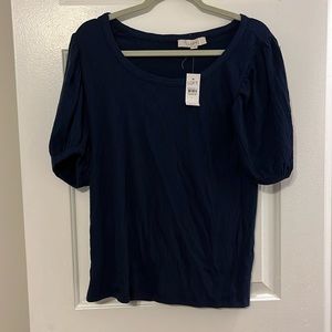 NWT! Loft navy blue short sleeved top, size large